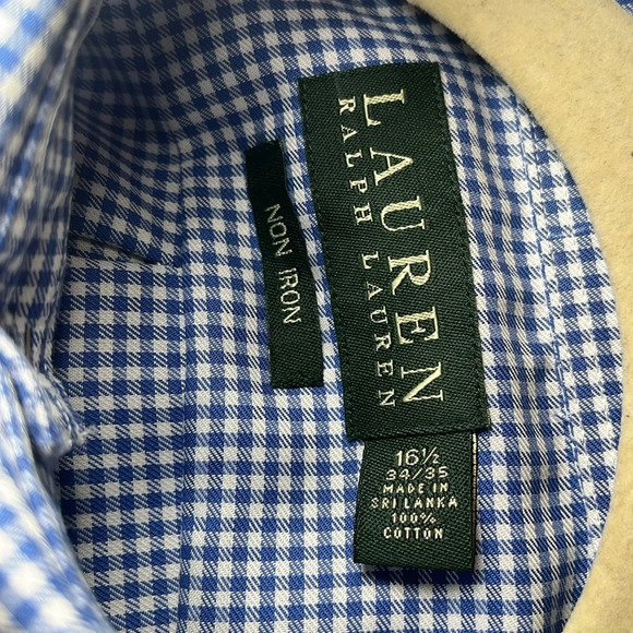 NWT LRL Cotton Dress Shirt Long Sleeve Men's 16.5 34/35 Blue White Check Preppy - Picture 6 of 16